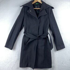 United Colors Of Benetton Women's Trench Coat Tie Waist Collared Black Size 42